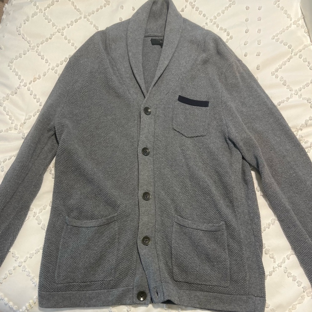rag & bone Men's Gray Button Up Cardigan with Shawl Collar